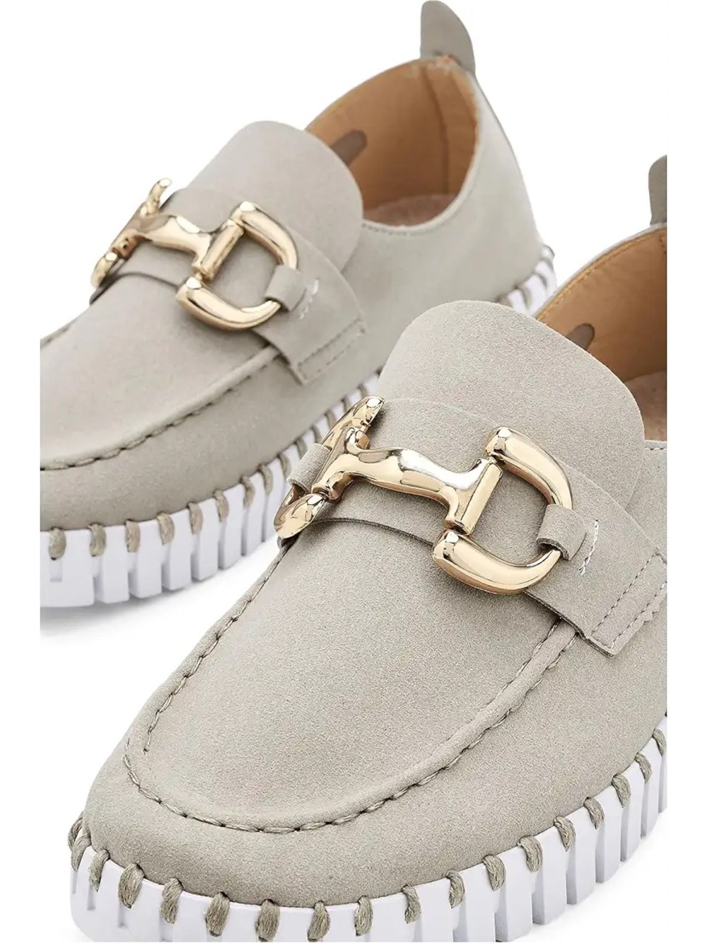 Ilse Jacobsen Women’s Beige Suede Loafers with Gold Hardware
